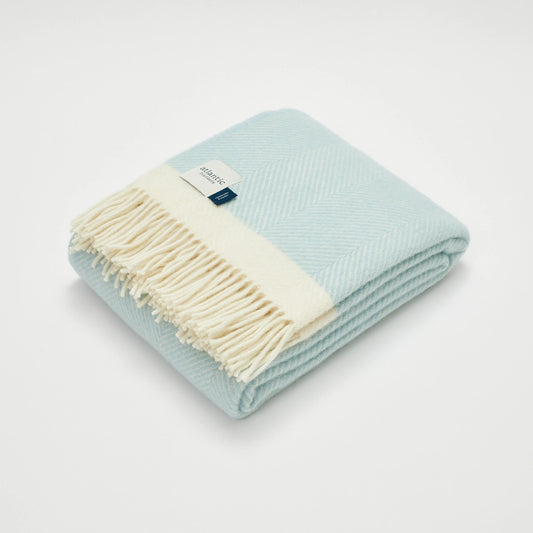 Duck Egg Blue Herringbone Wool Blanket