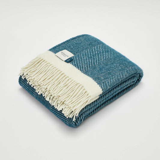 Sailor Blue Herringbone Wool Blanket