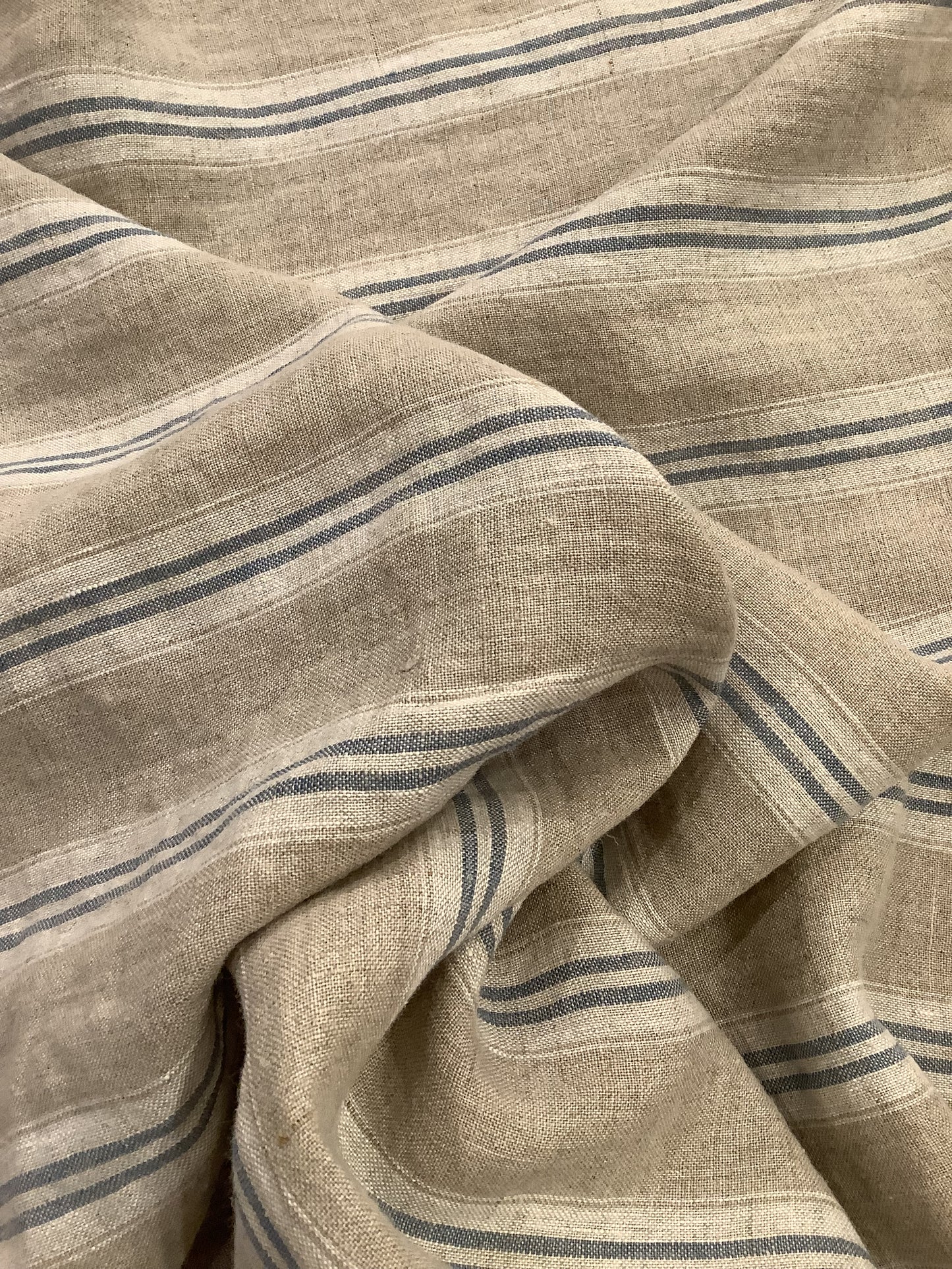 Washed Linen French Stripe - Petrol Blue - Upstairs Downstairs Interiors