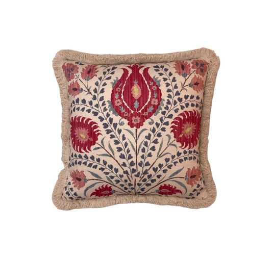 Alison Gee Ottoman Trail Warm Red & Grey Blue Cushion