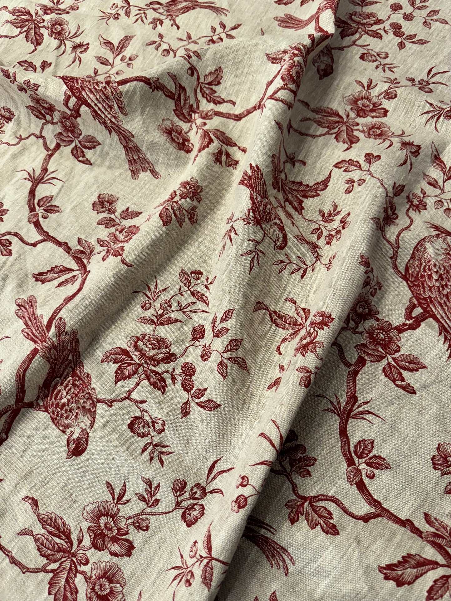Red Bird Toile Linen