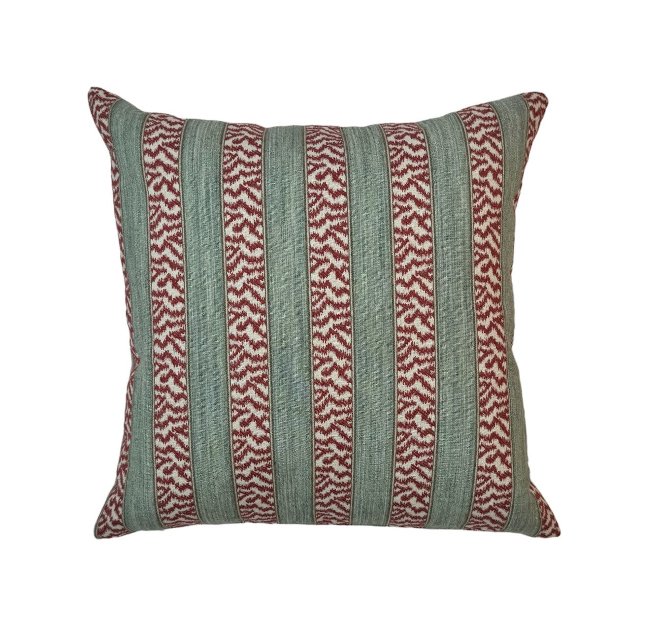 Colefax & Fowler Tilney Stripe Aqua Red Cushion