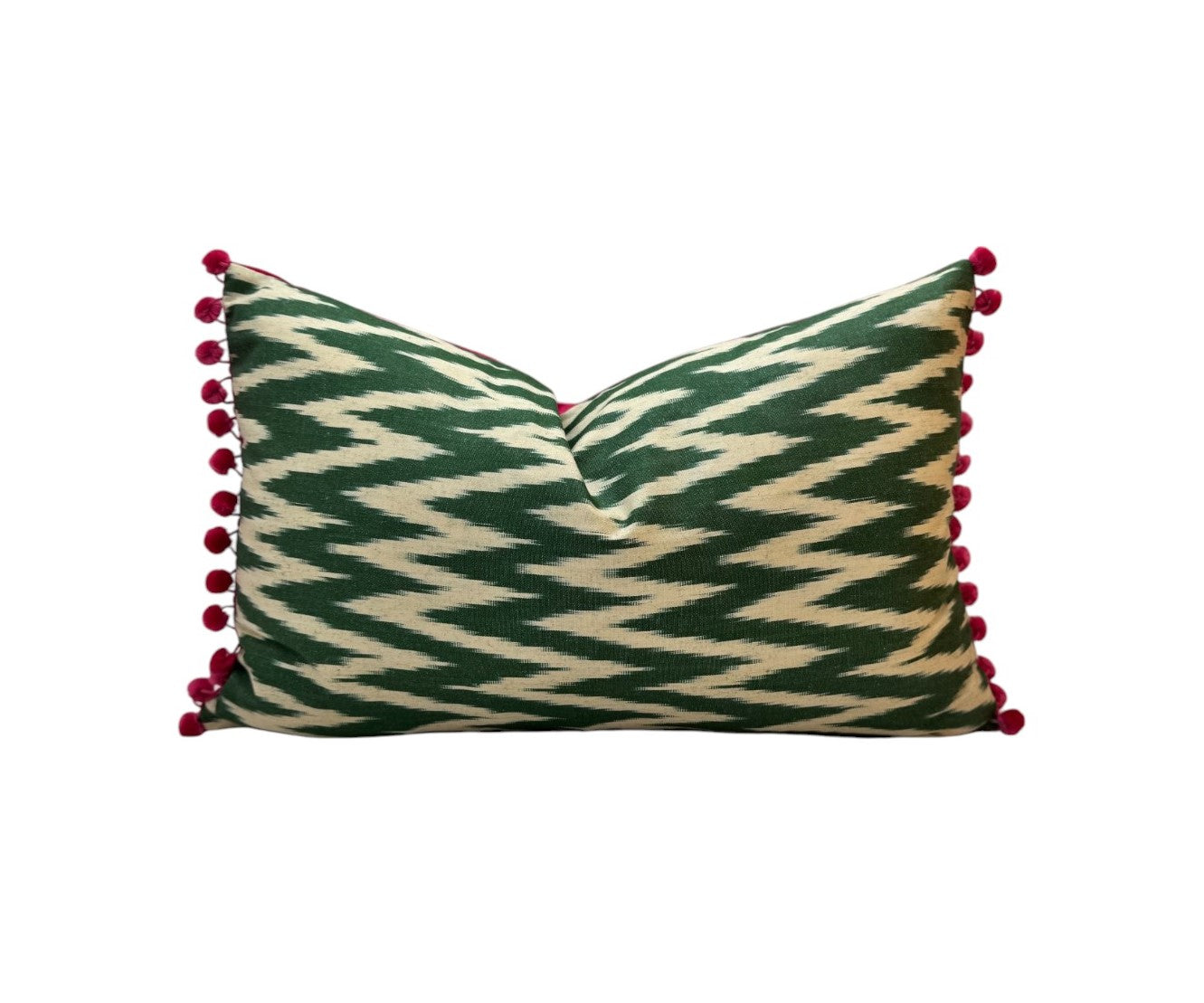 Silk Ikat Green Zig Zag Rectangle Cushion - Large