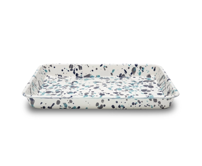 Splatter Enamelware Rectangle Baking Tray - Ocean Waves