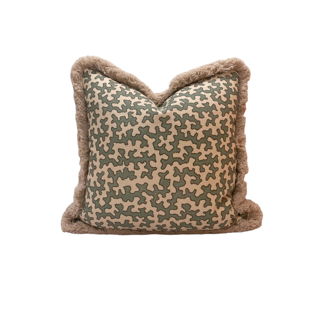 Sibyl Colefax Aqua Squiggle Fringed Cushion