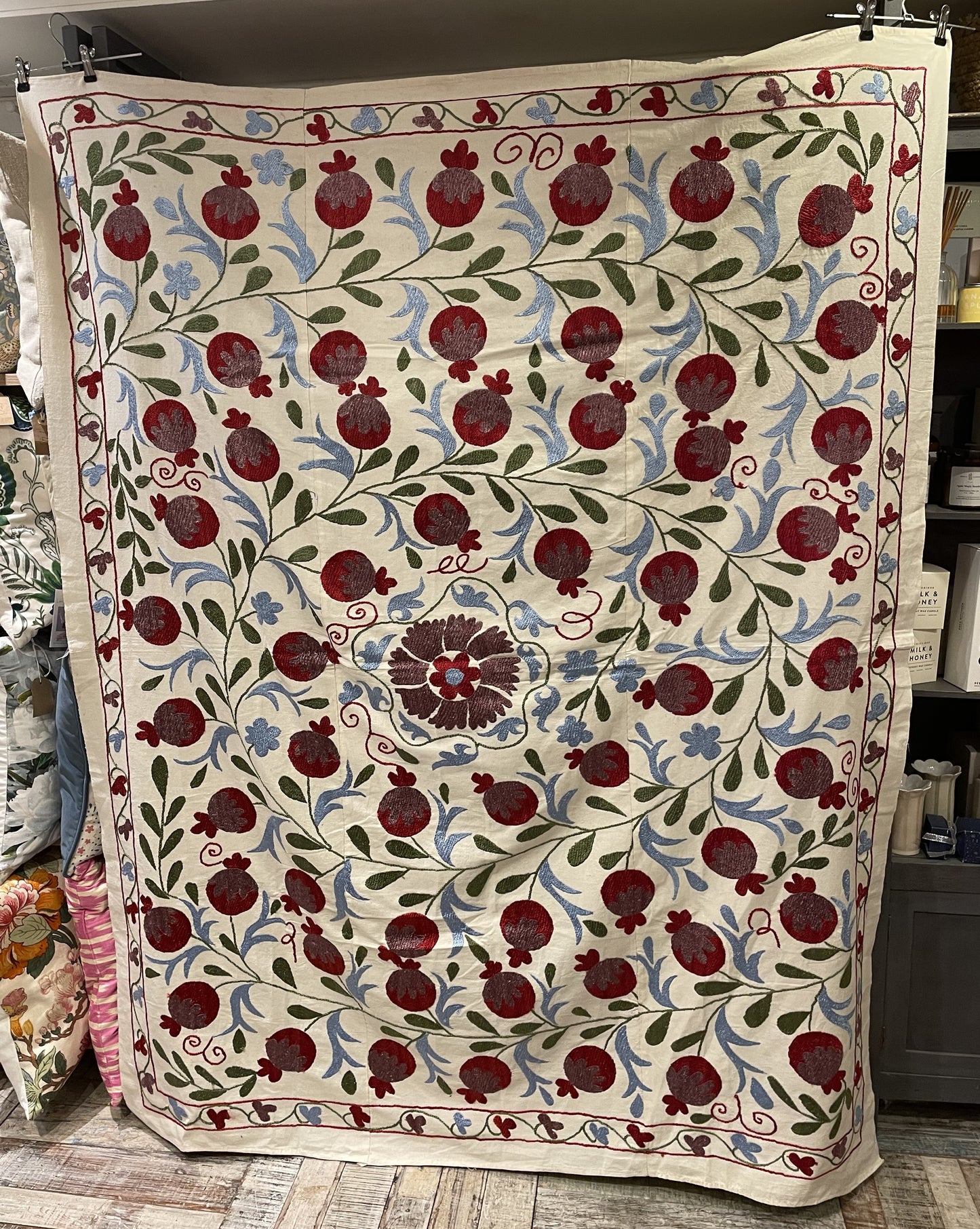 Large Vintage Red Berries Suzani - Upstairs Downstairs Interiors