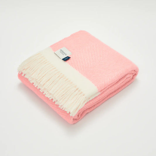Candy Floss Pink Herringbone Wool Blanket