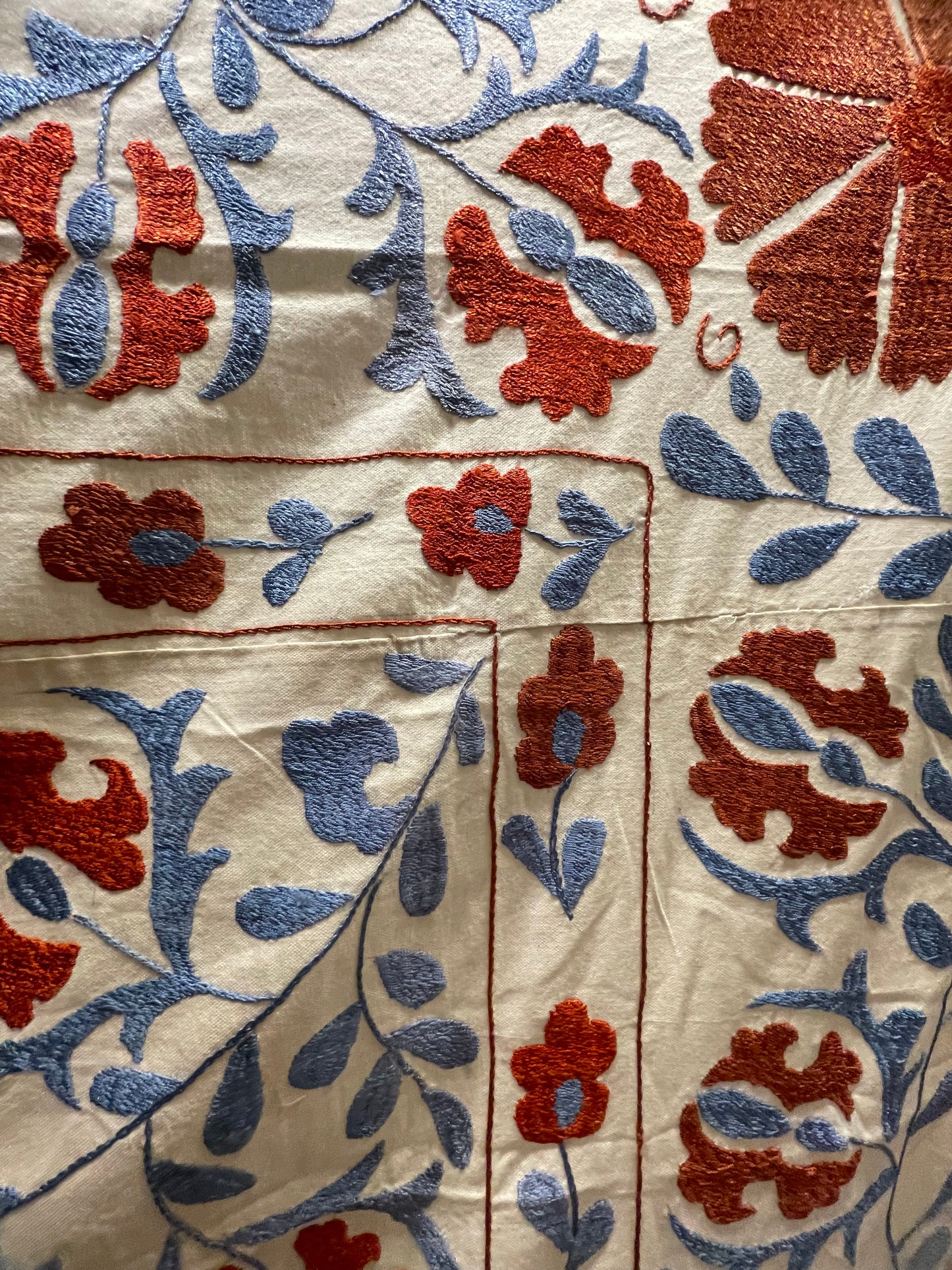 Large Vintage Orange and Blue Floral Suzani