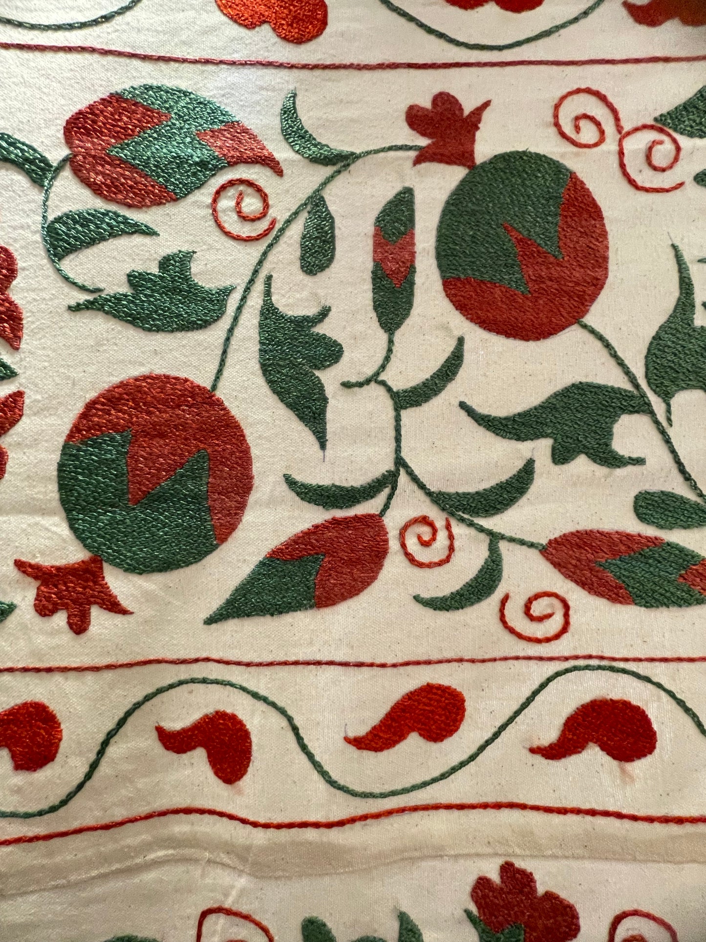 Large Vintage Red and Green Pomegranate Suzani