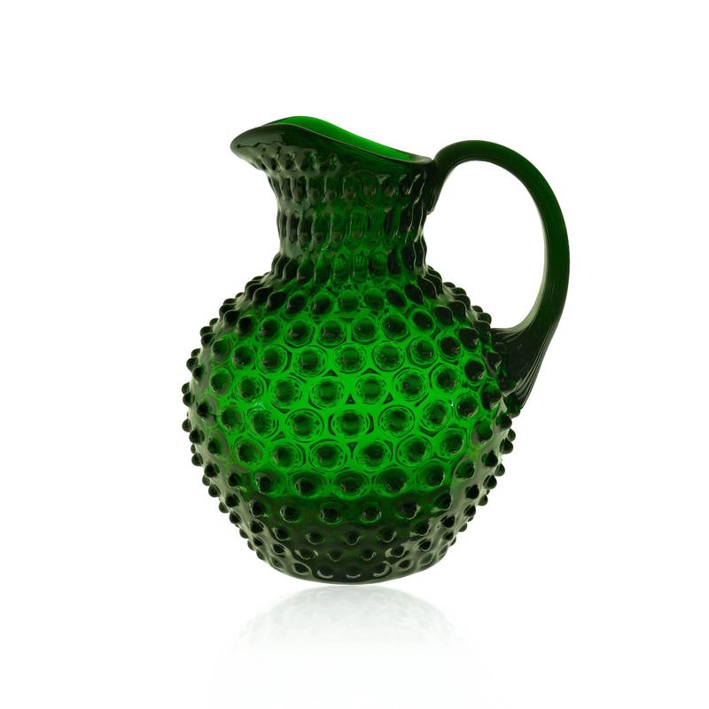 Dark Green Hobnail Glass Jug - Upstairs Downstairs Interiors