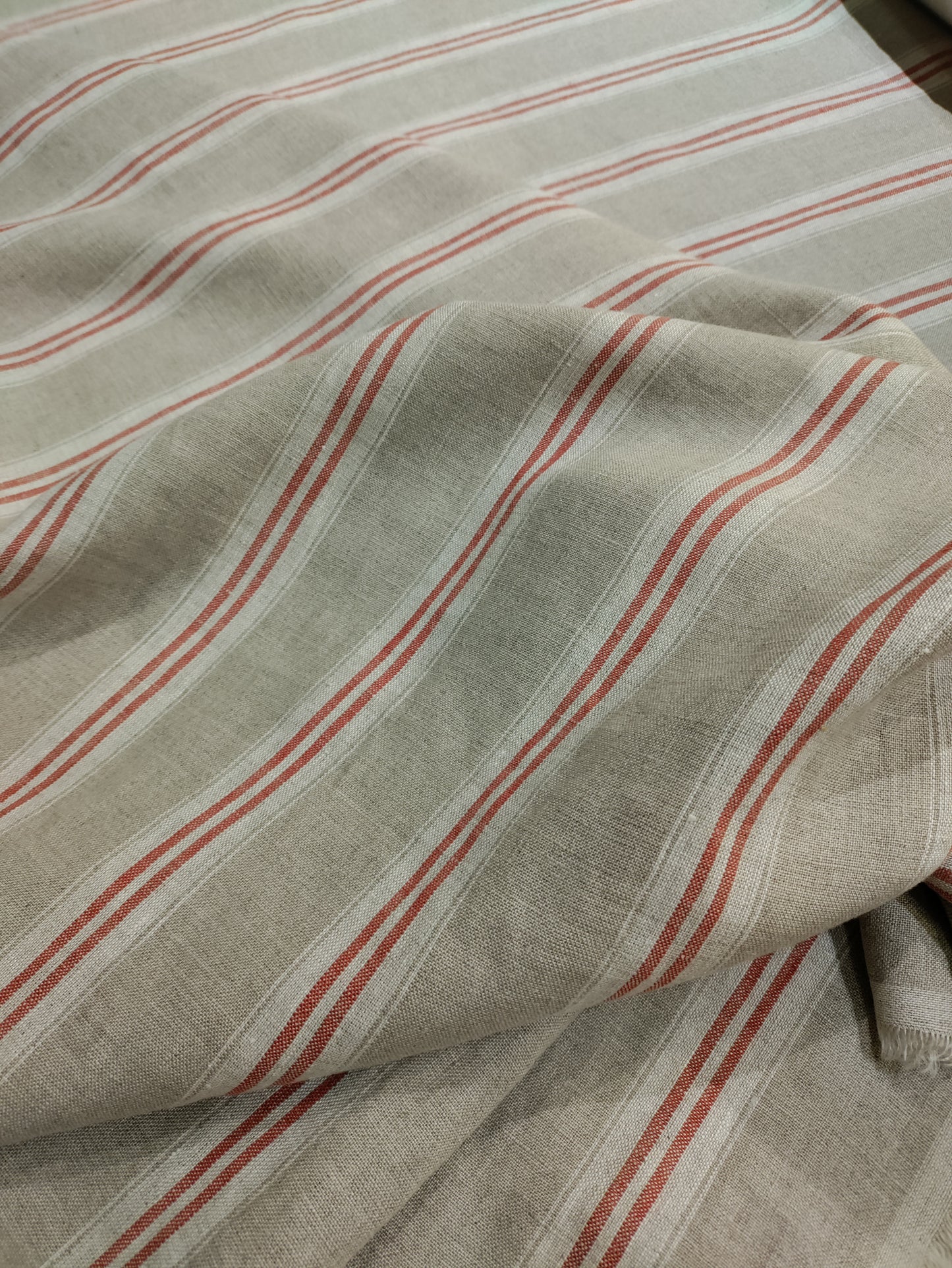 Washed Linen French Stripe - Red