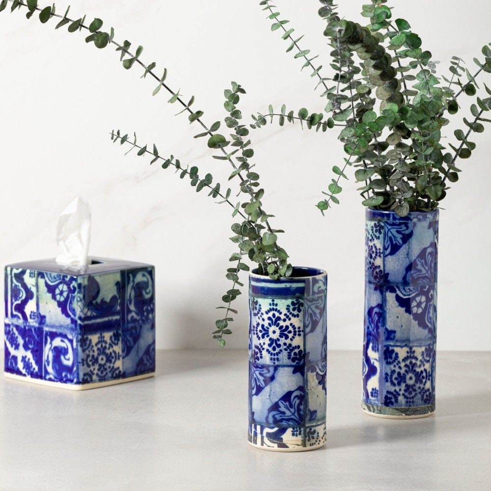 Blue Tile Ceramic Vase - Upstairs Downstairs Interiors