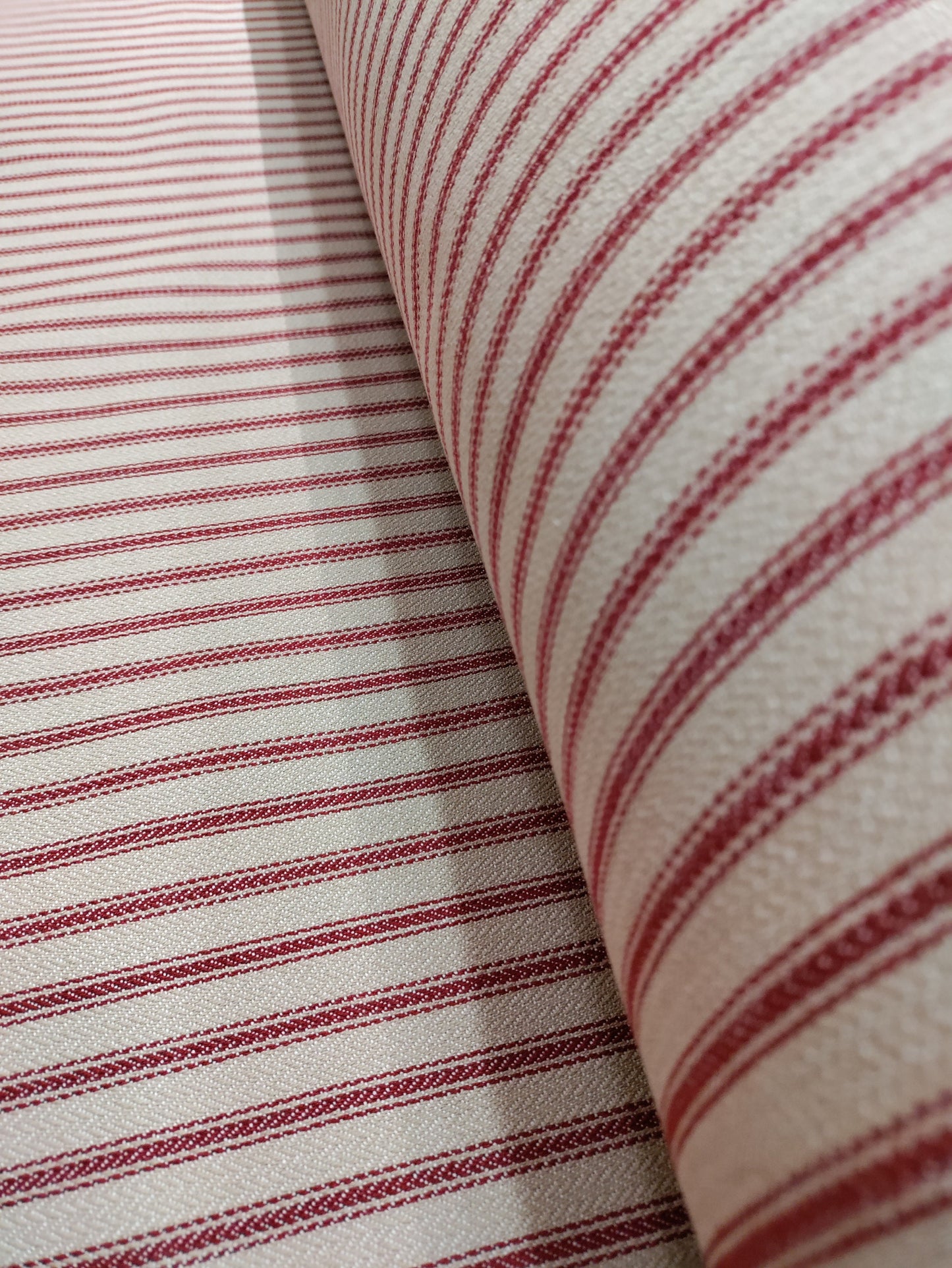 Red Hampton Ticking - Upstairs Downstairs Interiors