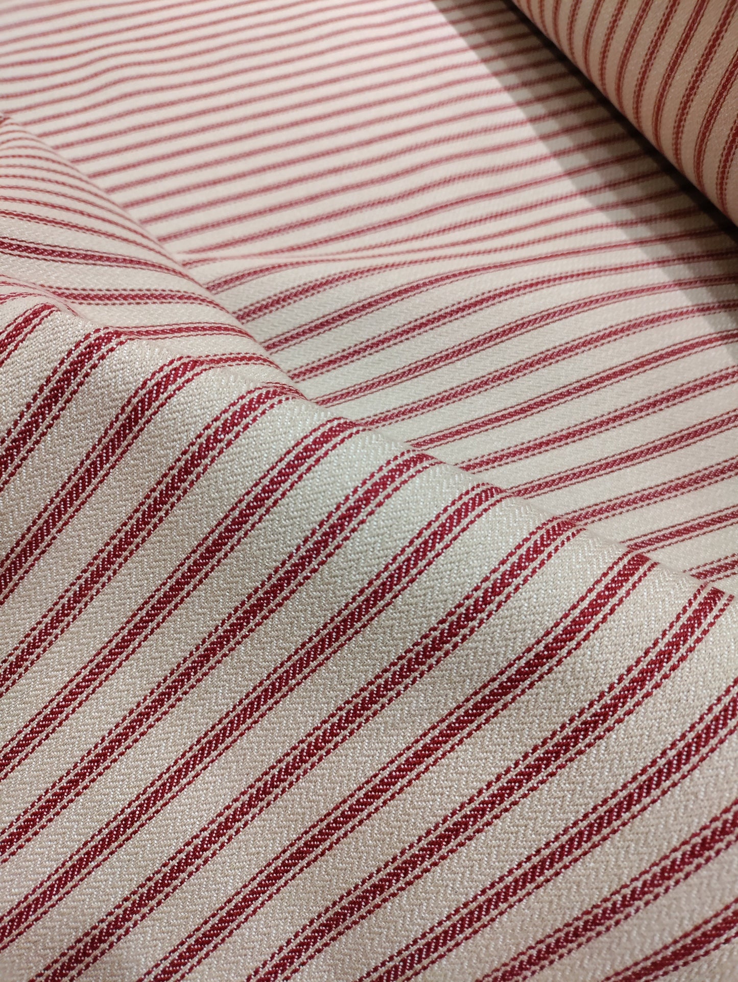 Red Hampton Ticking - Upstairs Downstairs Interiors