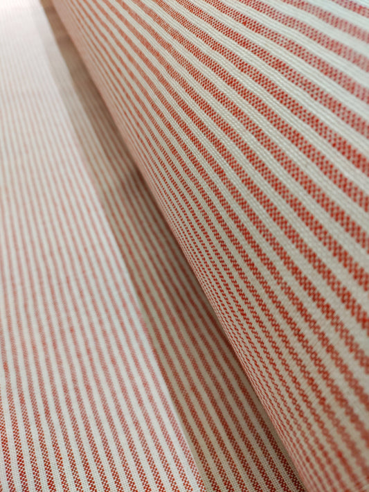 Ruby Red Pinstripe Ticking - Upstairs Downstairs Interiors