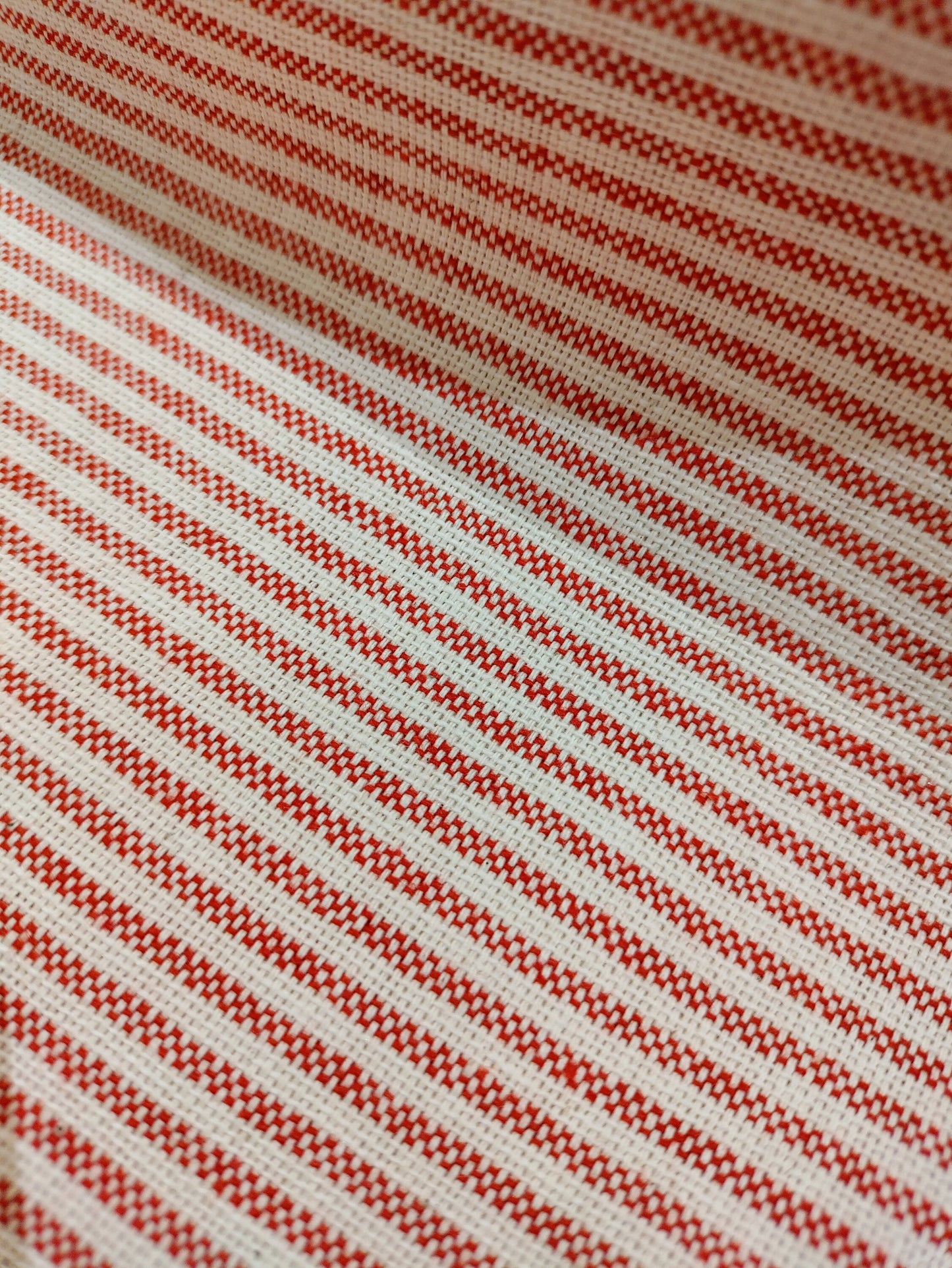 Ruby Red Pinstripe Ticking - Upstairs Downstairs Interiors