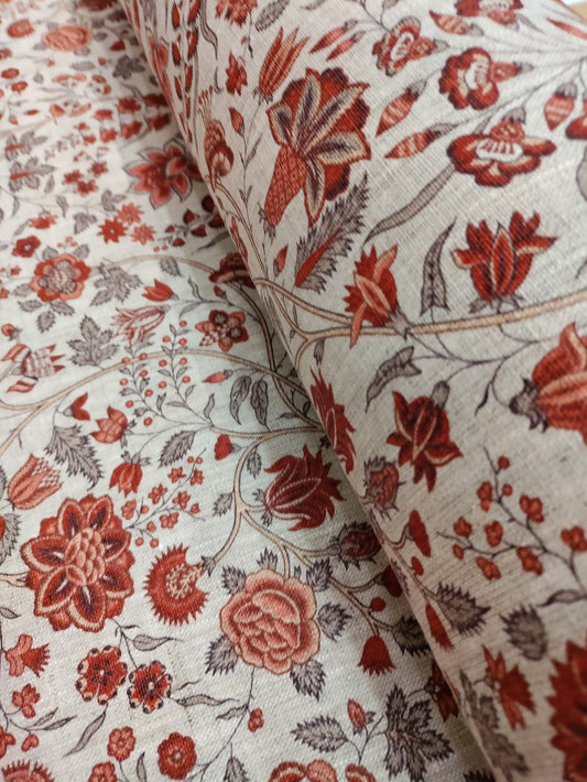 Terracotta Floral Block Print - Upstairs Downstairs Interiors