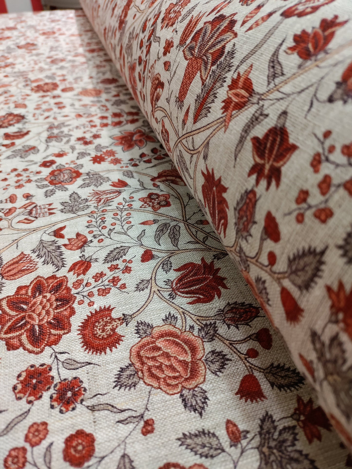 Terracotta Floral Block Print - Upstairs Downstairs Interiors