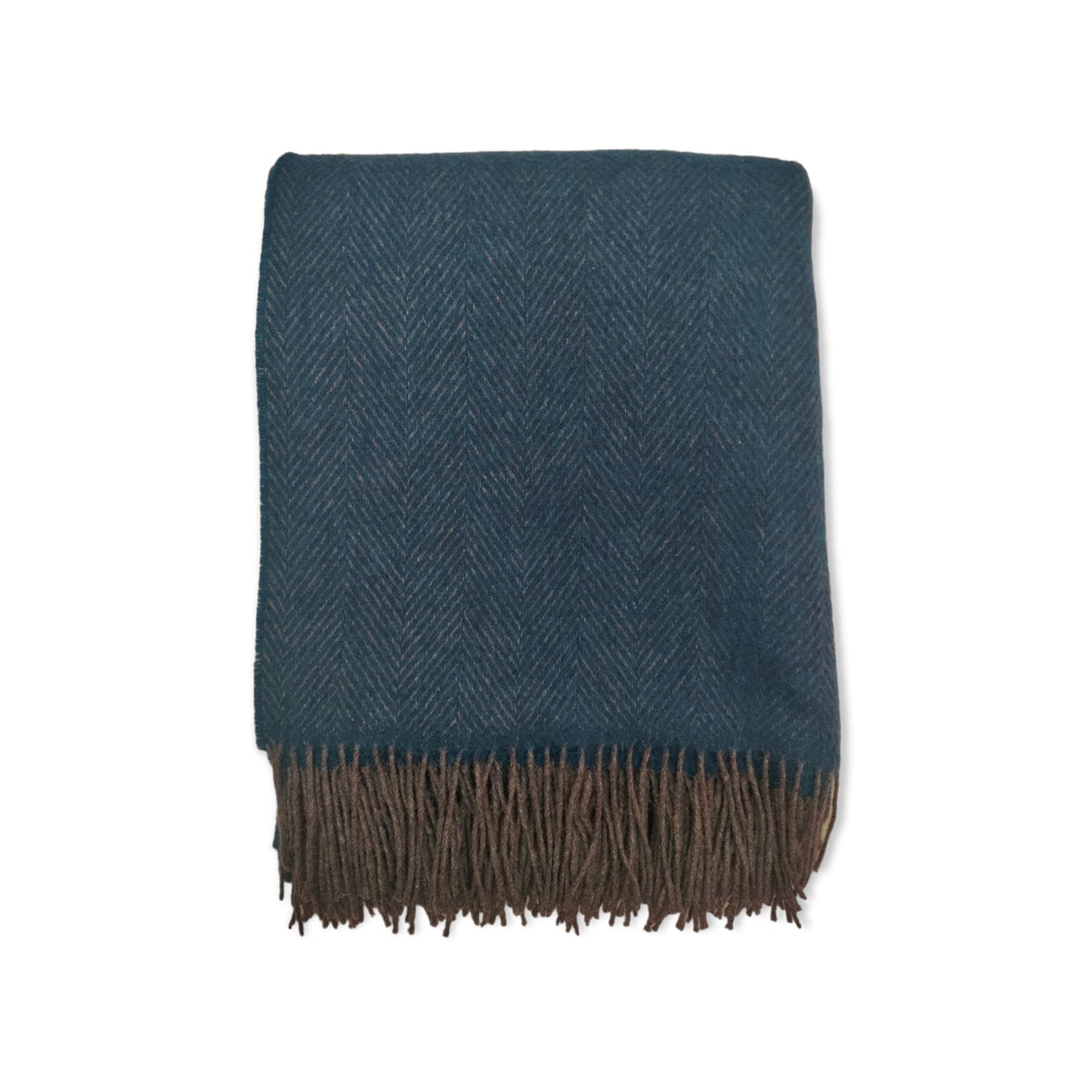 Royal Navy Blue Herringbone 100% Lambswool Throw
