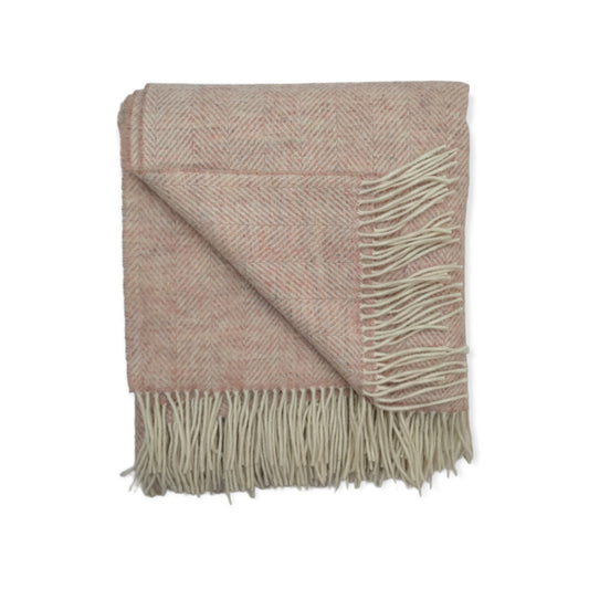 Blush Pink Herringbone 100% Lambswool Throw