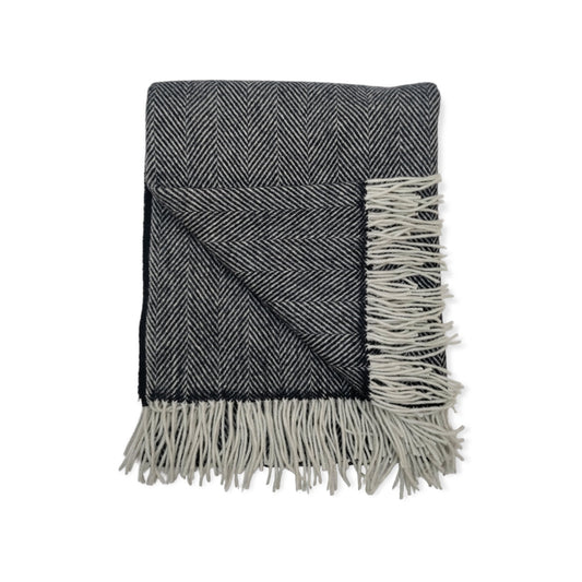 Charcoal Grey Herringbone 100% Lambswool Throw