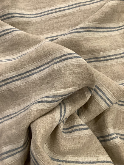 Washed Linen French Stripe - Petrol Blue - Upstairs Downstairs Interiors