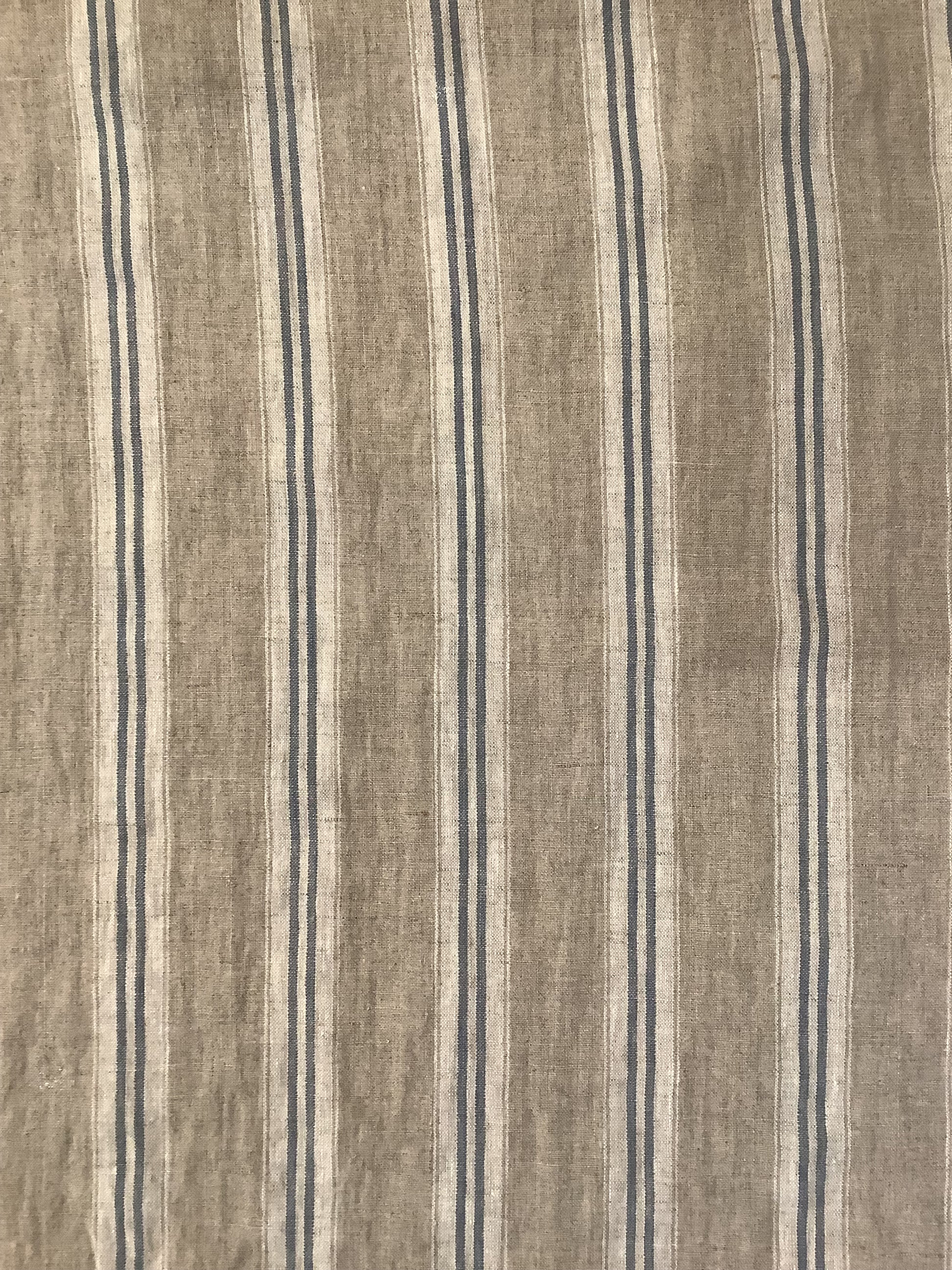 Washed Linen French Stripe - Petrol Blue - Upstairs Downstairs Interiors