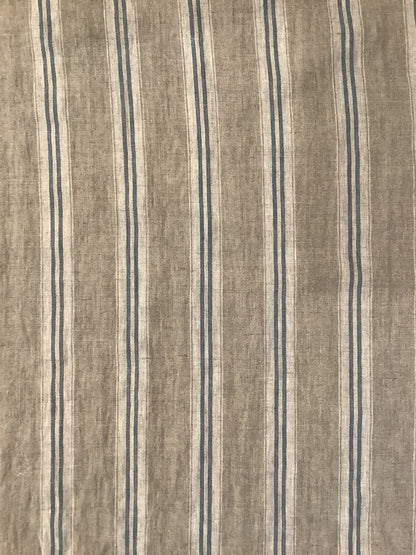 Washed Linen French Stripe - Petrol Blue - Upstairs Downstairs Interiors