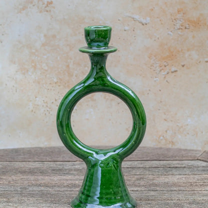 Green Glazed Ceramic Candlestick