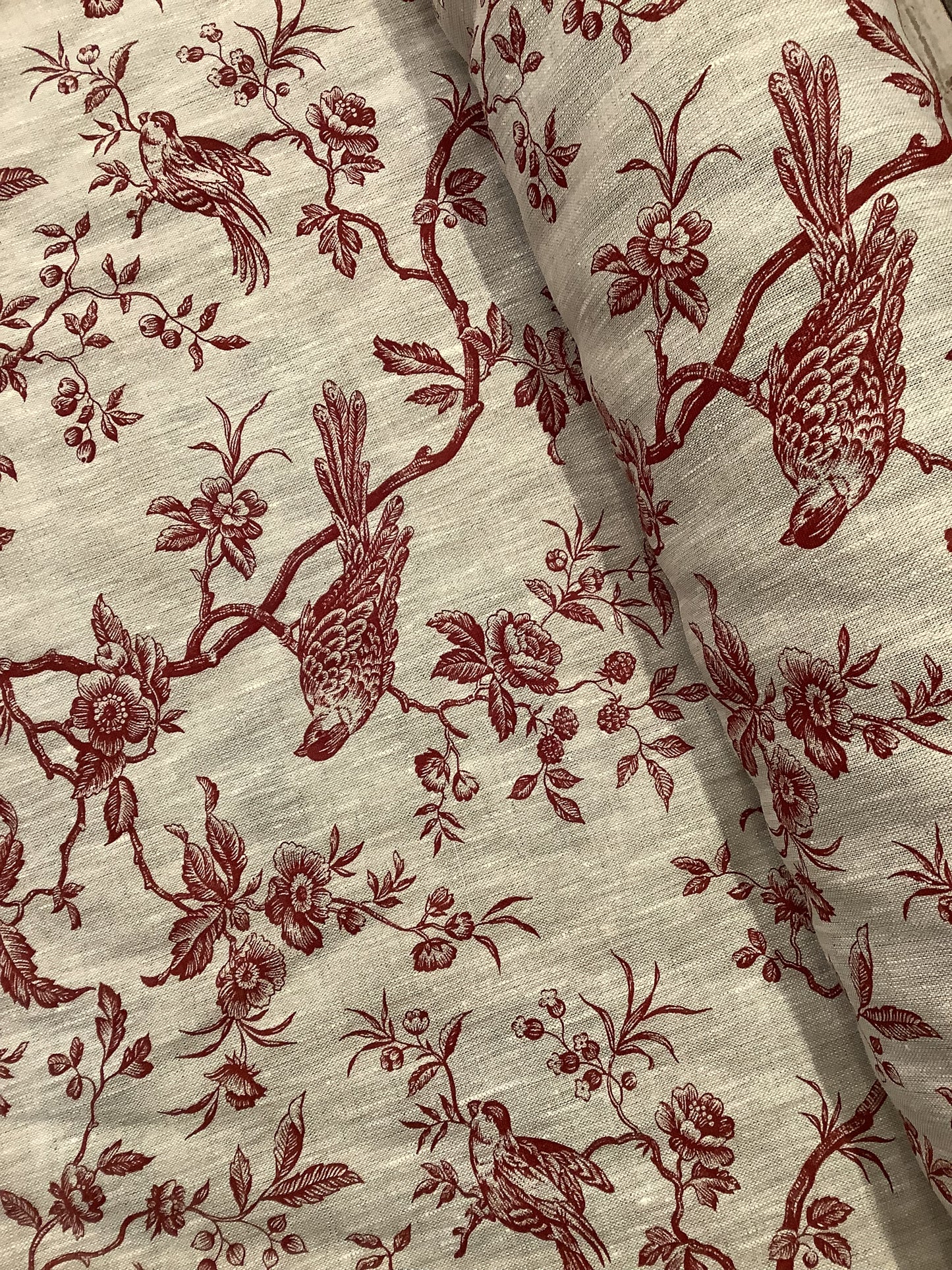 Red Bird Toile Linen