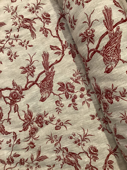 Red Bird Toile Linen