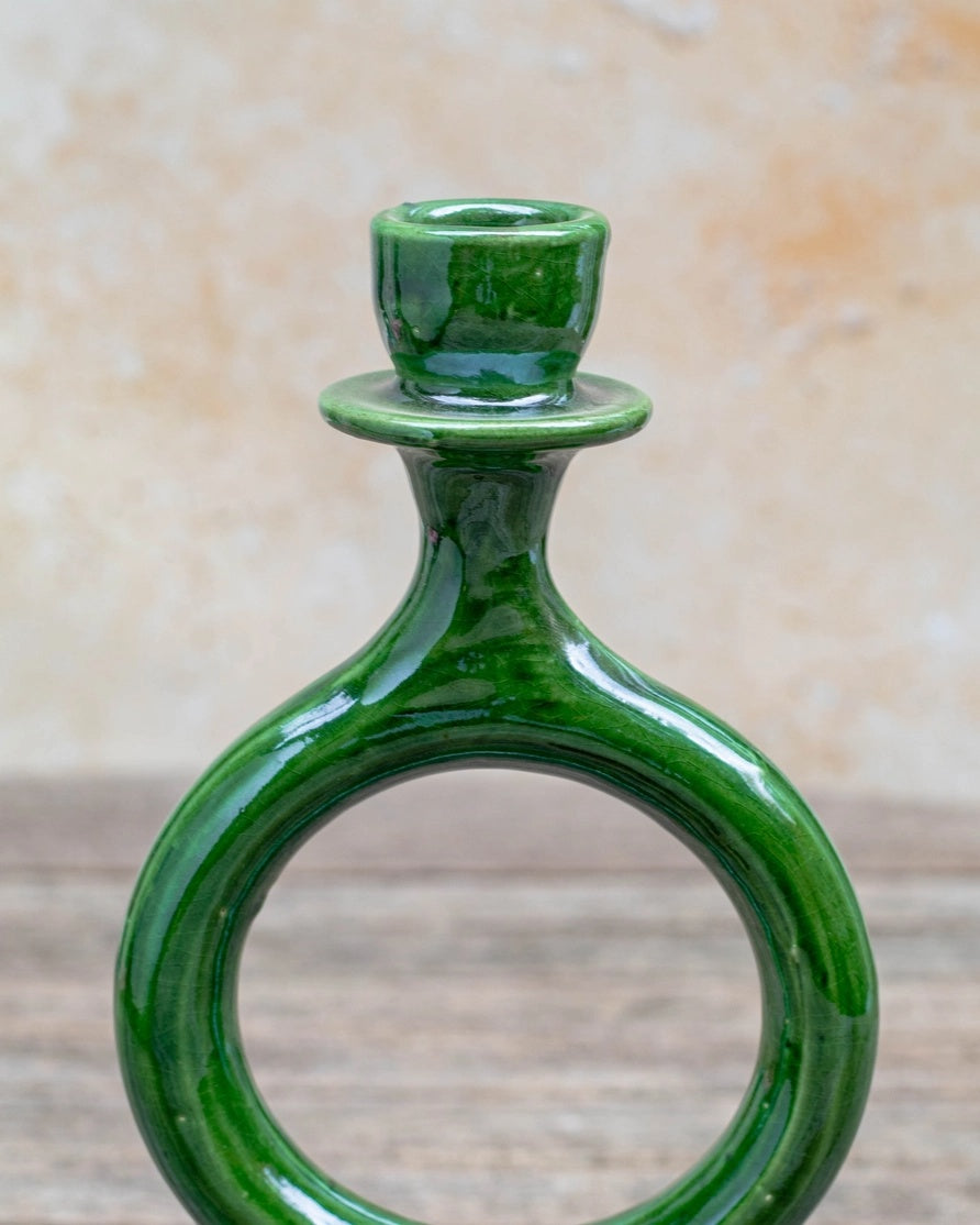 Green Glazed Ceramic Candlestick