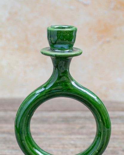 Green Glazed Ceramic Candlestick