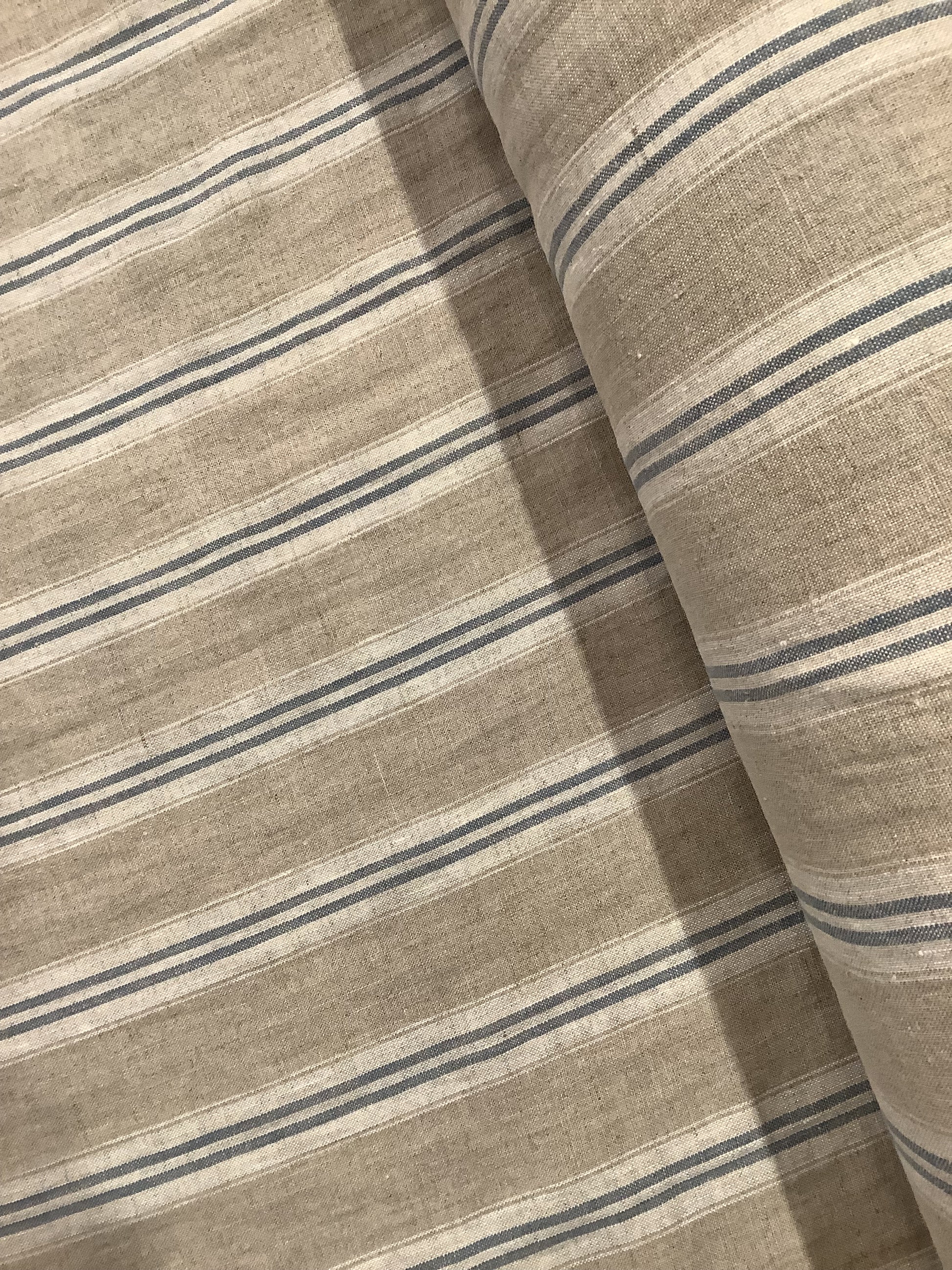 Washed Linen French Stripe - Petrol Blue - Upstairs Downstairs Interiors