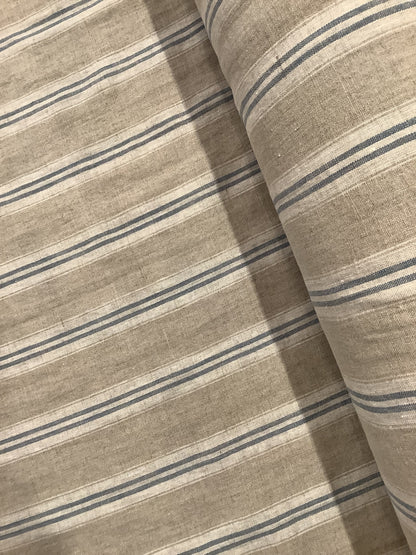 Washed Linen French Stripe - Petrol Blue - Upstairs Downstairs Interiors