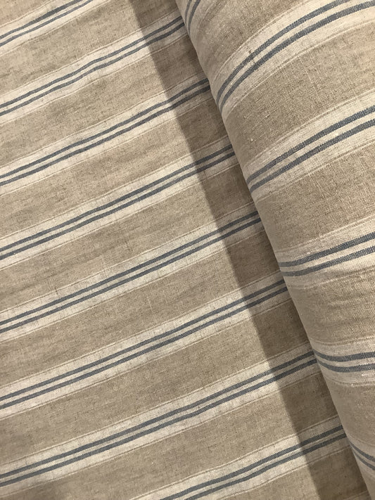 Washed Linen French Stripe - Petrol Blue - Upstairs Downstairs Interiors