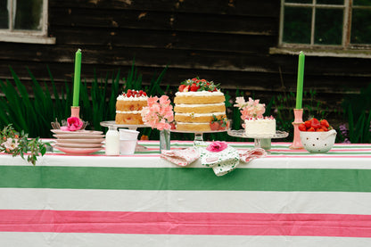 Pink & Green Stripe Tablecloth - Upstairs Downstairs Interiors