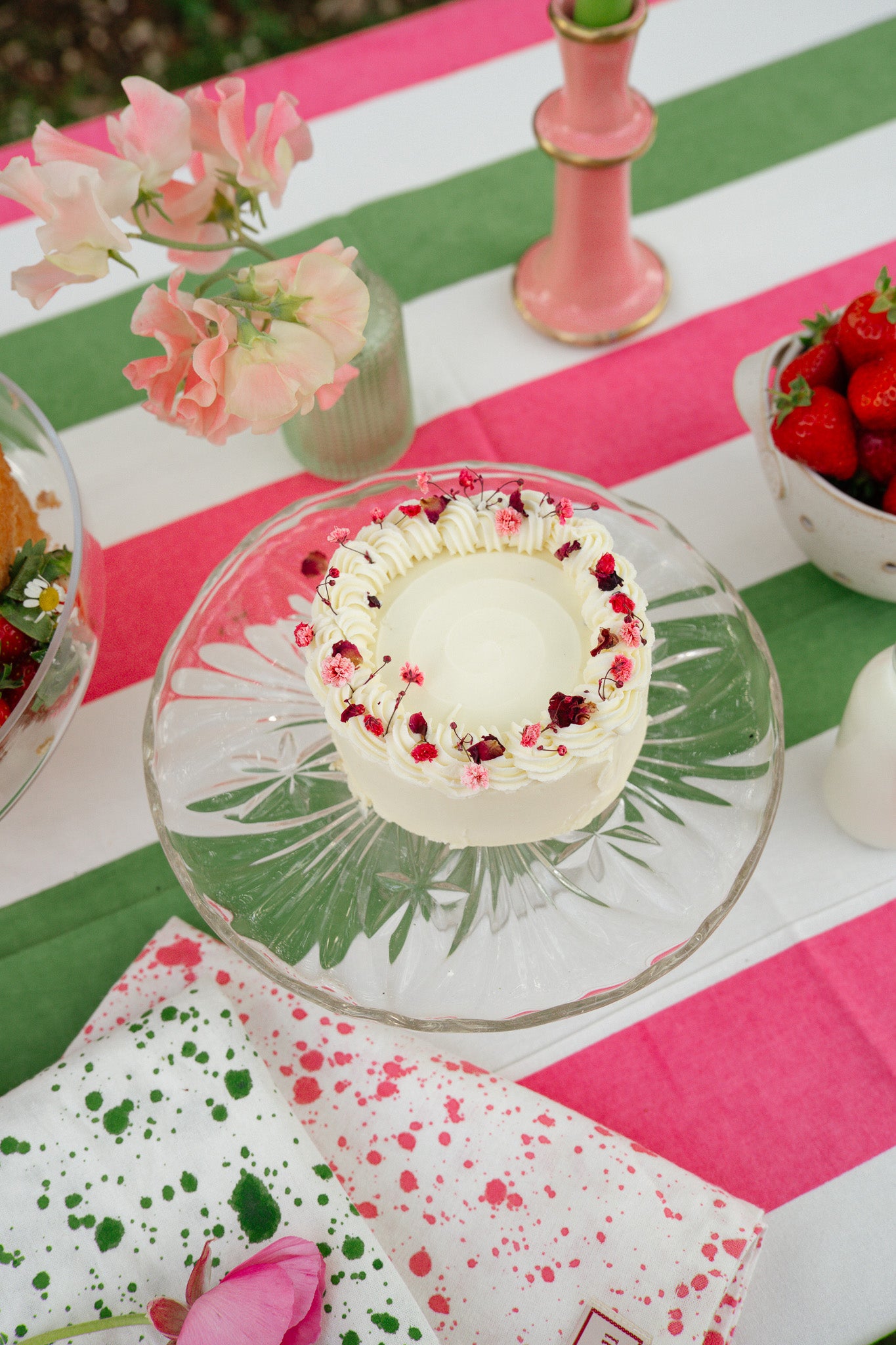 Pink & Green Stripe Tablecloth - Upstairs Downstairs Interiors