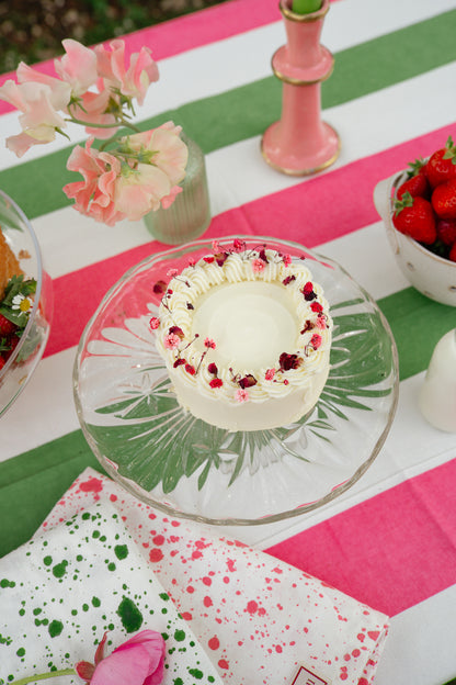 Pink & Green Stripe Tablecloth - Upstairs Downstairs Interiors