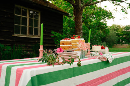 Pink & Green Stripe Tablecloth - Upstairs Downstairs Interiors
