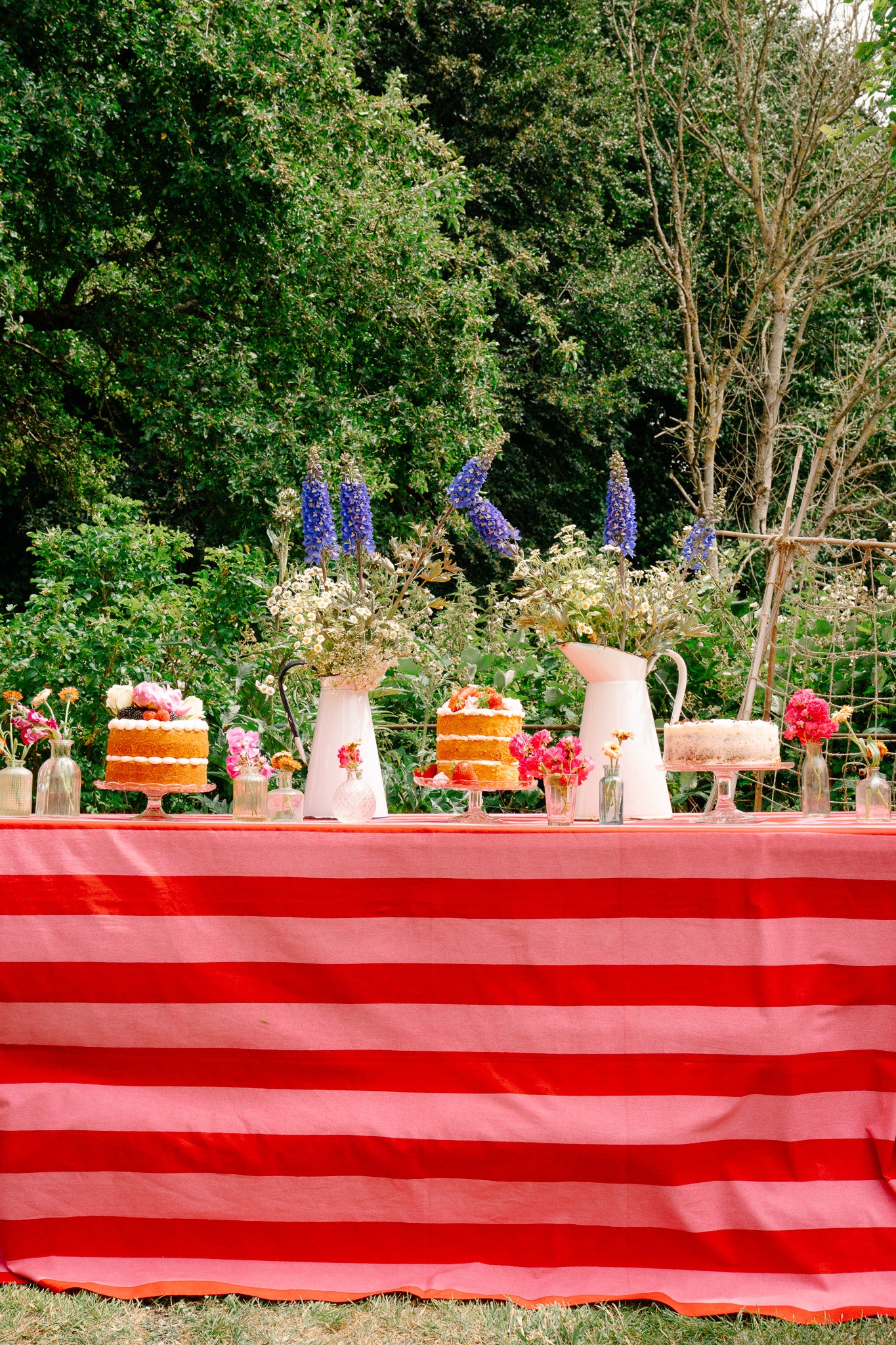 Pink & Red Stripe Tablecloth - Upstairs Downstairs Interiors