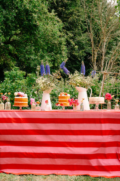 Pink & Red Stripe Tablecloth - Upstairs Downstairs Interiors