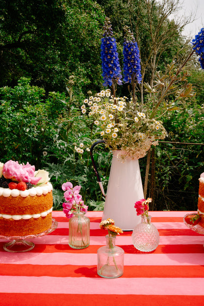Pink & Red Stripe Tablecloth - Upstairs Downstairs Interiors