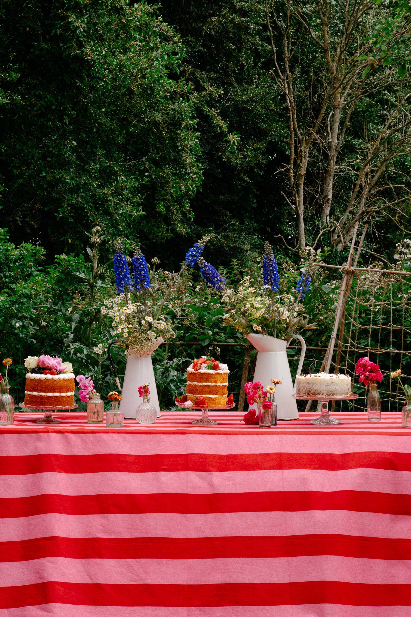 Pink & Red Stripe Tablecloth - Upstairs Downstairs Interiors