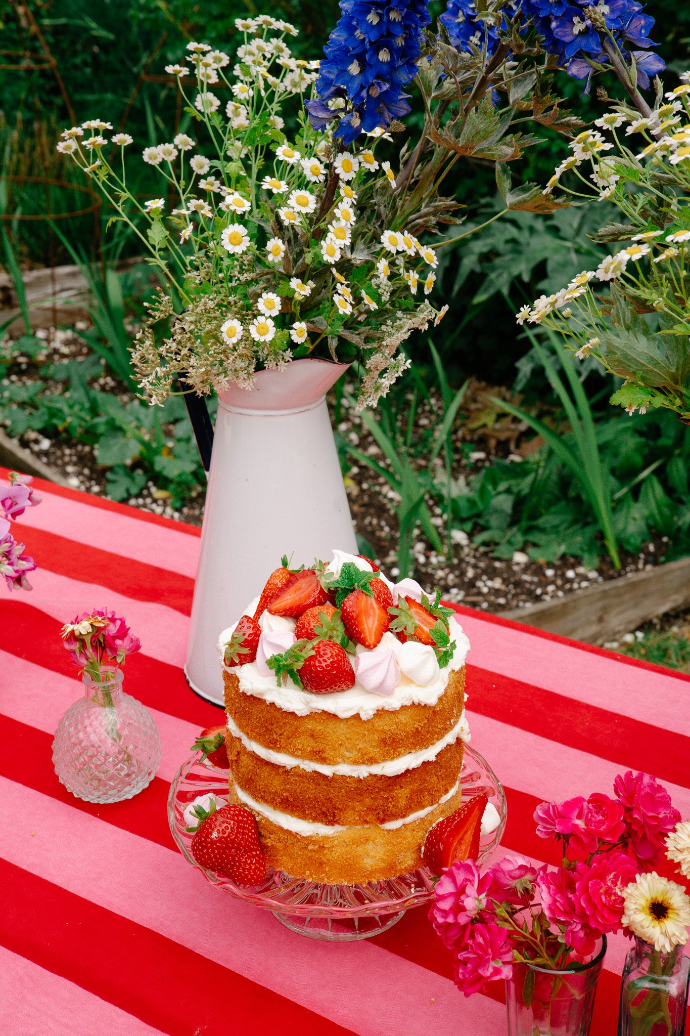 Pink & Red Stripe Tablecloth - Upstairs Downstairs Interiors
