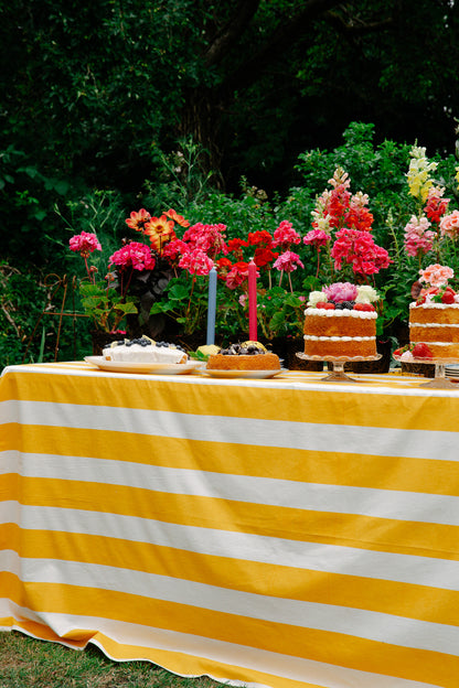 Yellow & White Tablecloth - Upstairs Downstairs Interiors