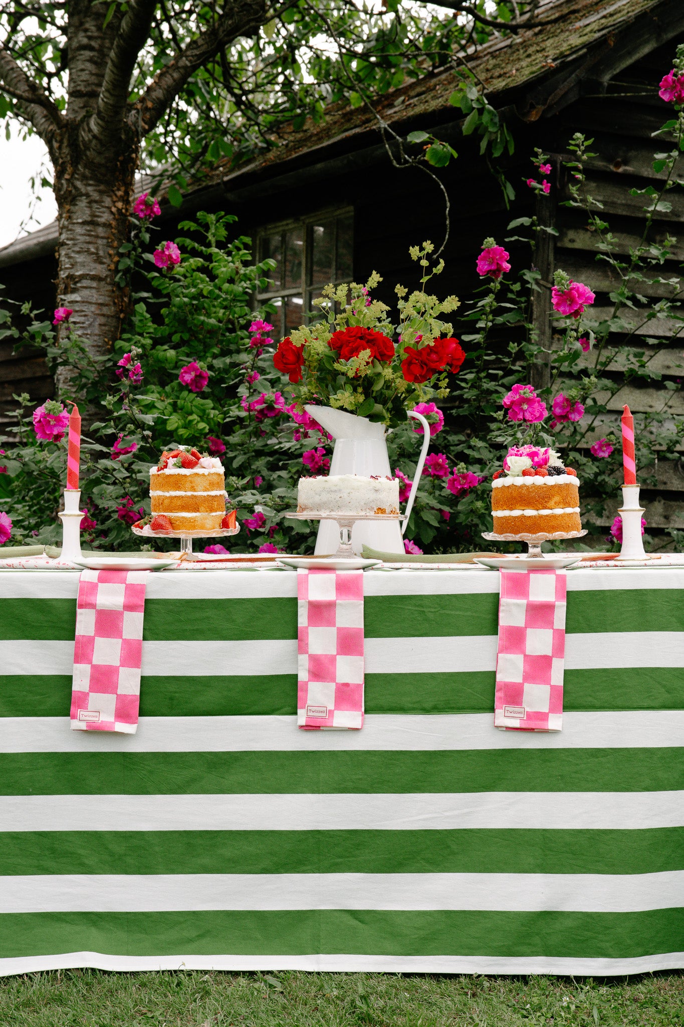 Green Stripe Tablecloth - Upstairs Downstairs Interiors