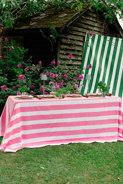 Pink & White Stripe Tablecloth - Upstairs Downstairs Interiors