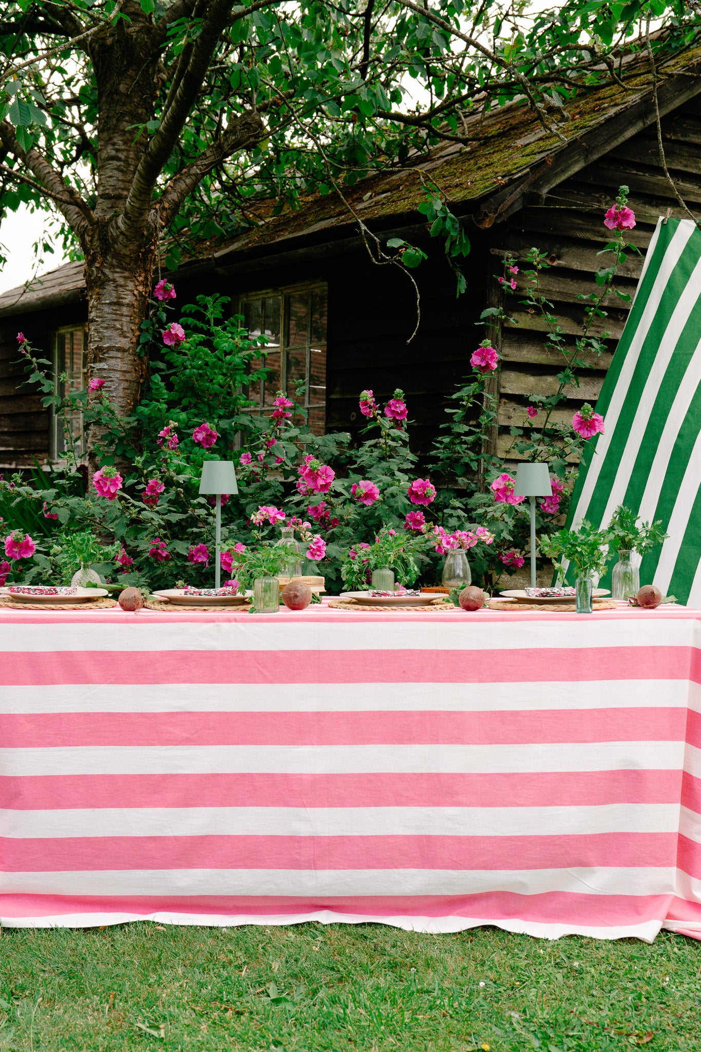 Pink & White Stripe Tablecloth - Upstairs Downstairs Interiors