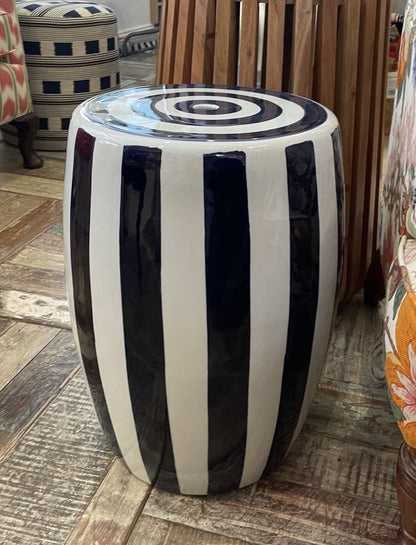 Blue Striped Ceramic Stool